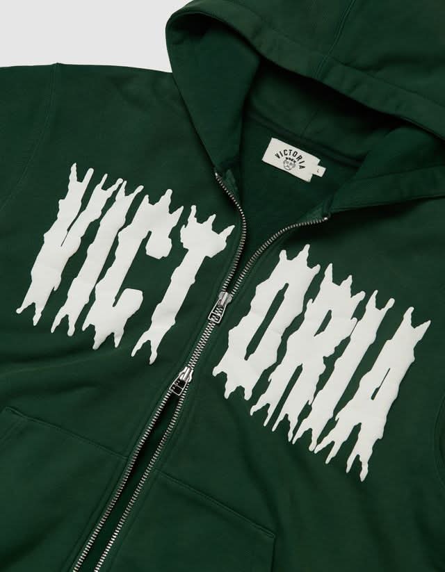 Victoria HK Spiky Script Zip Hoodie – Green - Gallery Streetwear