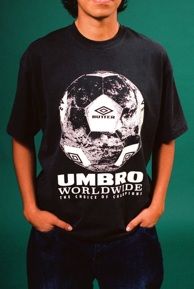 Butter Goods x Umbro World Game Tee in White worn by a model