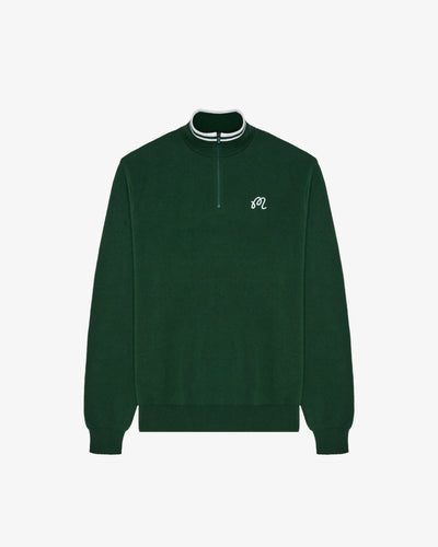 Malbon Golf Sorrel Sweater in forest green, quarter-zip, available at Gallery Streetwear in Kelowna, BC