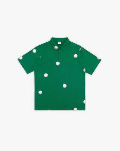 Students Golf Filhurst S/S Polo in green with an all-over golf ball graphic, 100% cotton - Students Golf Canada at Gallery Streetwear