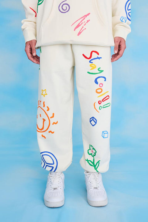 STAY COOL NYC SCRIBBLE SWEATPANT-BONE - Gallery Streetwear