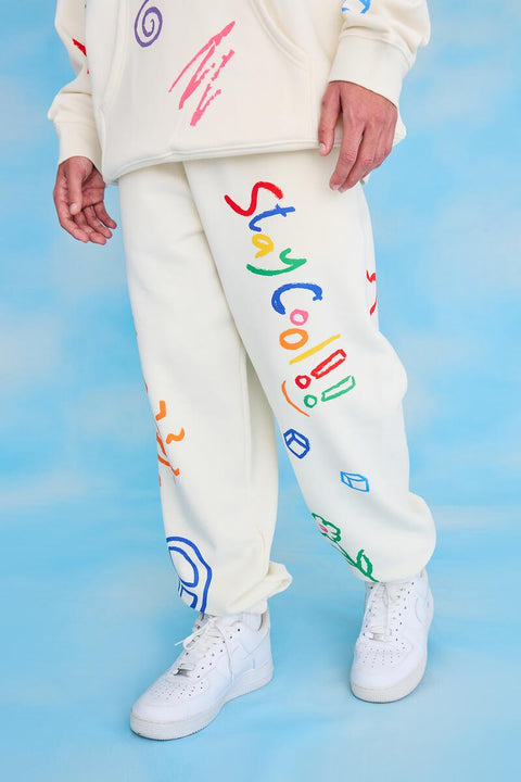 STAY COOL NYC SCRIBBLE SWEATPANT-BONE - Gallery Streetwear