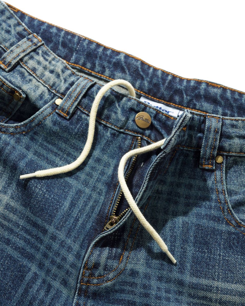 Butter Goods Burn Wide Cut Denim Jeans Indigo Plaid