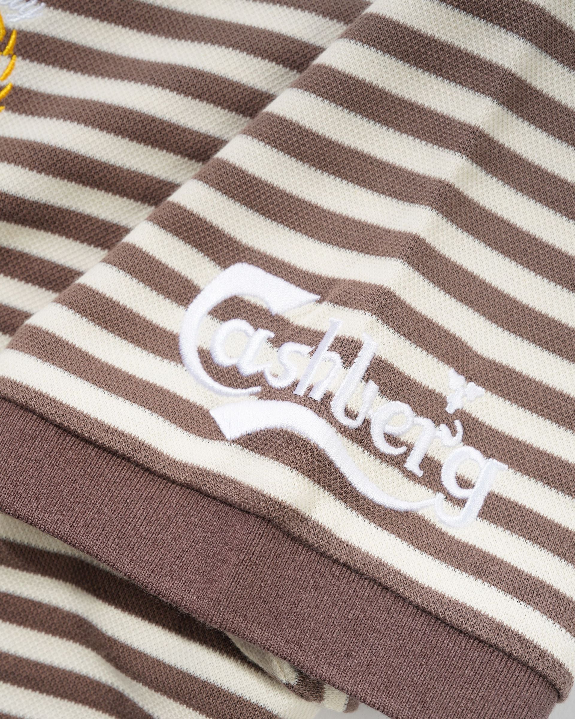 Cash Only Nada Polo Brown Stripe - Cashberg embroidery detail