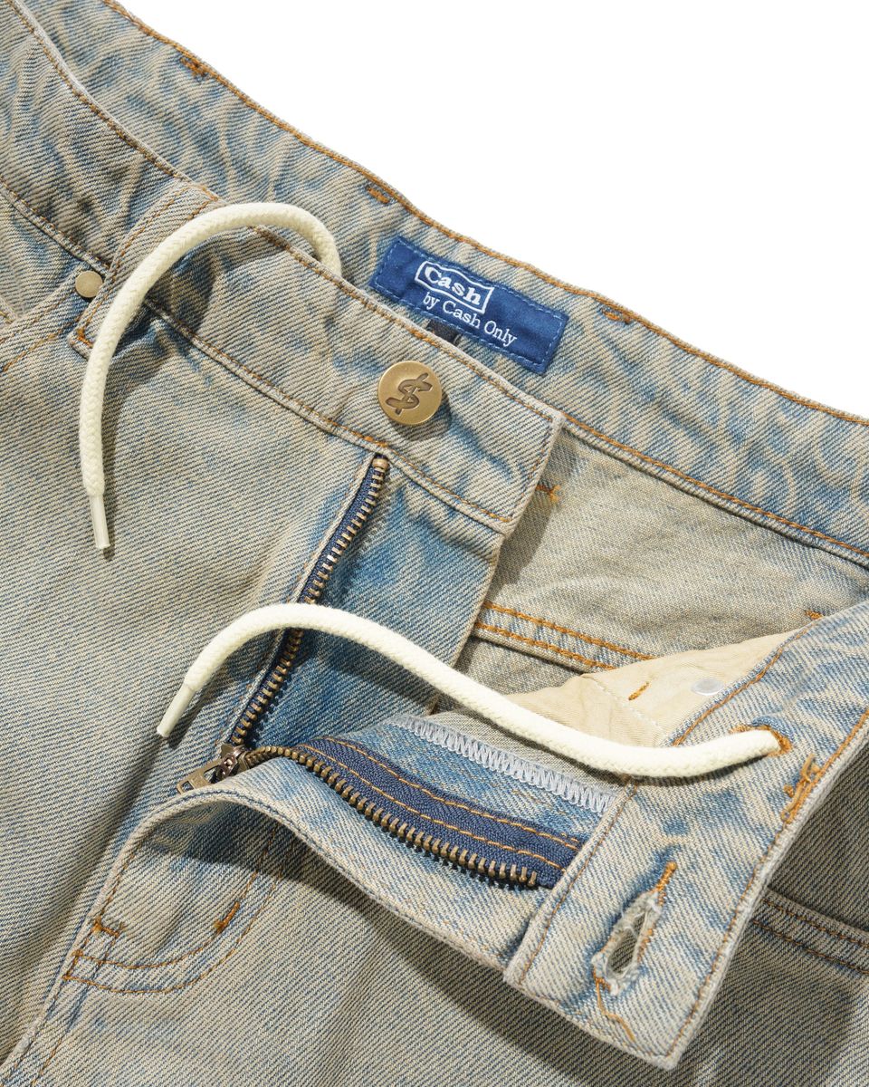 Cash Only Rodeo Denim Jeans Sun Fade Blue - waistband and fly detail