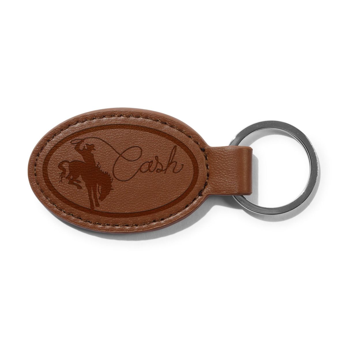 Cash Only Rodeo Key Chain Tan - tan leather bronco fob