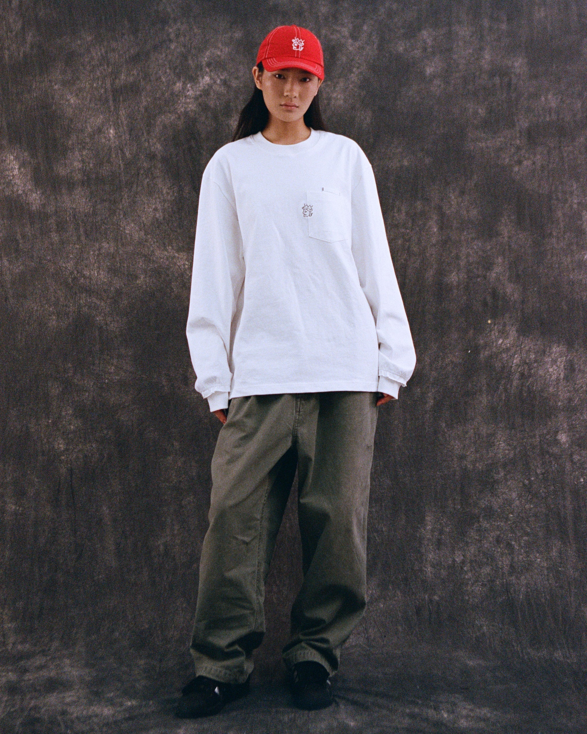 Victoria HK Double Pocket L/S Tee – White
