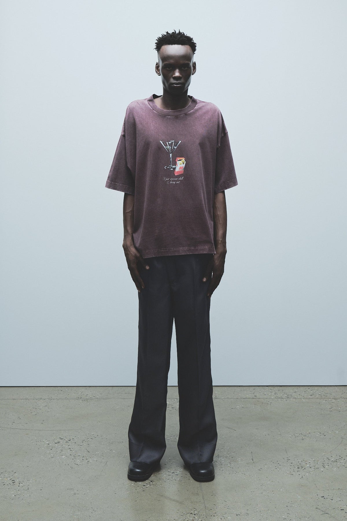 Jungles Jungles Double Happiness Tee brown worn on model, Fall 26 lookbook