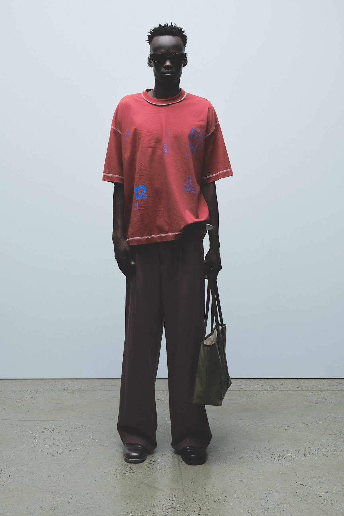 Jungles Jungles Hand Drawings Tee rust worn on model, Fall 26 lookbook