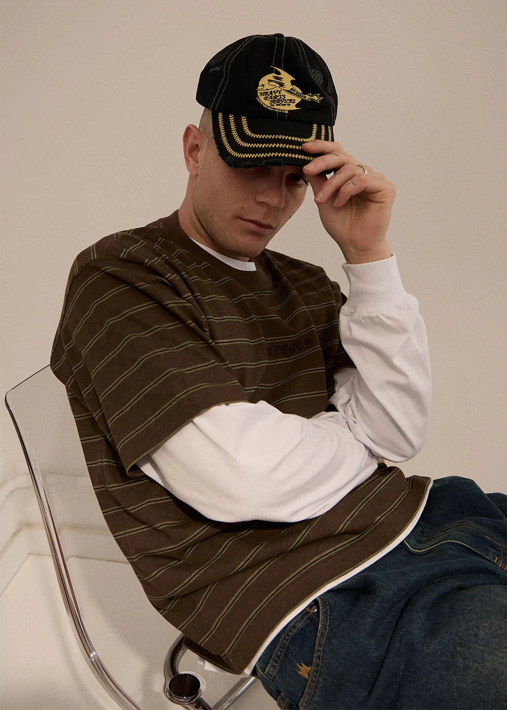 Afends Eureka Recycled Boxy Tee – Coffee Stripe