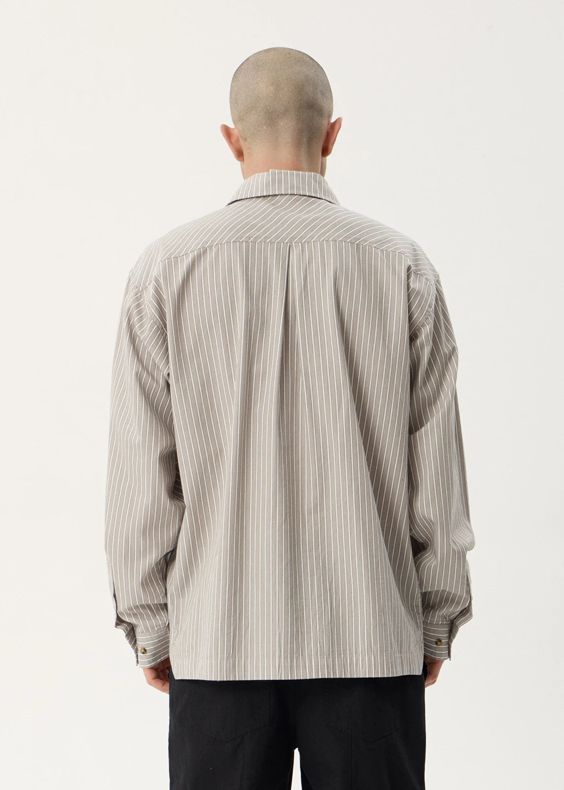 Afends Lennox Organic Oversized Long Sleeve Shirt – Olive Stripe