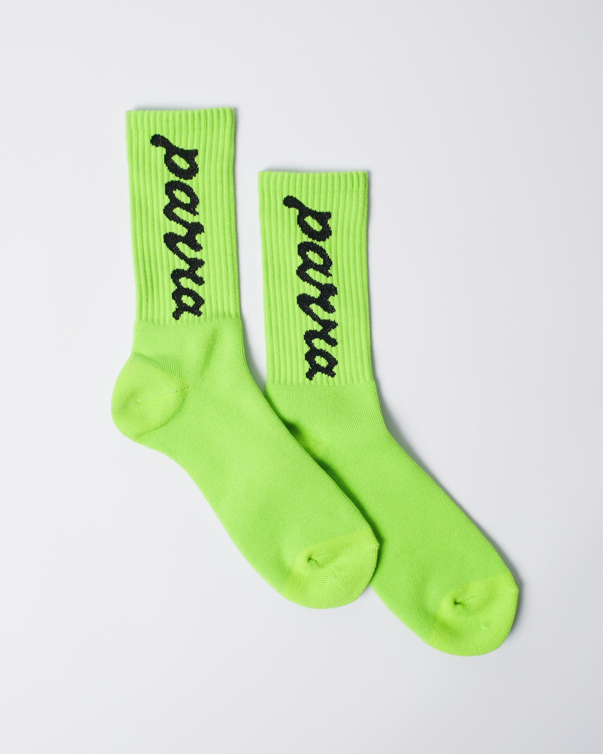 Parra Lowercase Scriptlogo crew socks in acid green — crew height