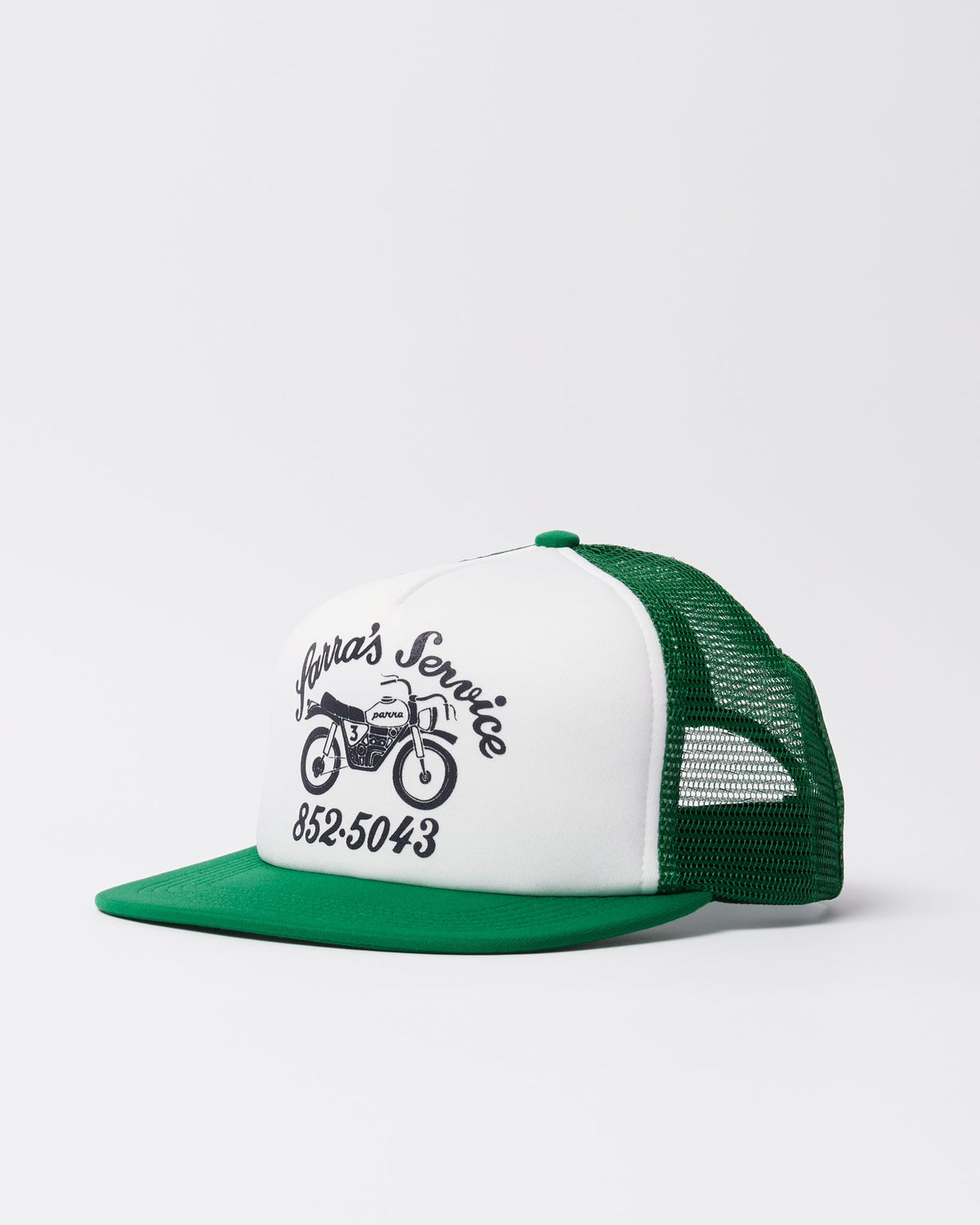 Parra Moto Service 5 panel hat green — side view