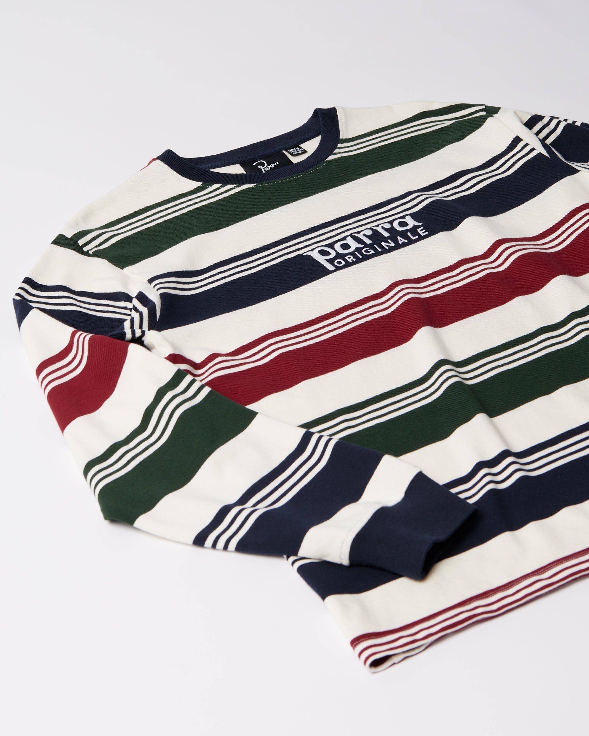Parra Original Stripe Long Sleeve T-Shirt Pine Green — worn