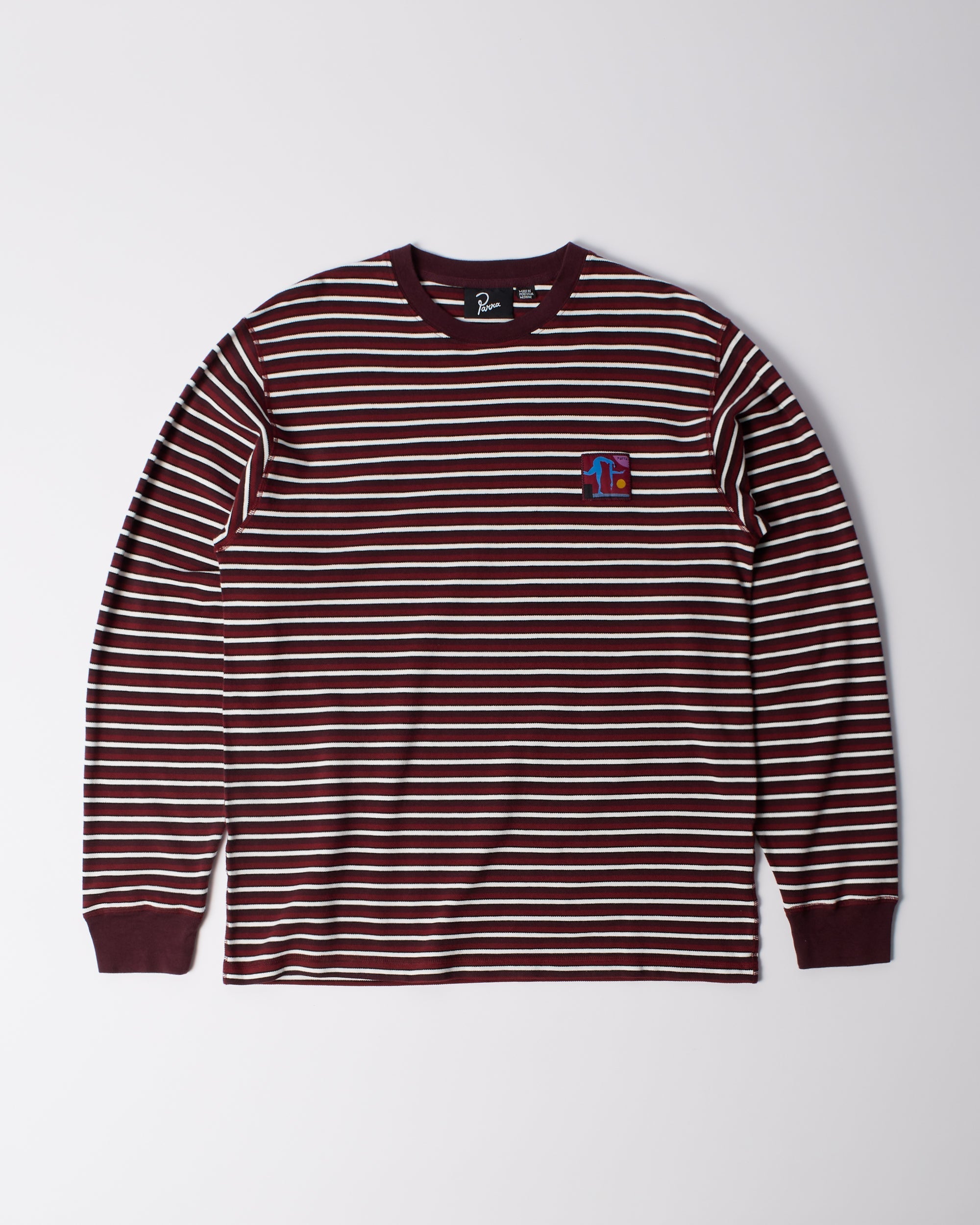 Parra Tripped Stripes Pique Long Sleeve Dark Red — product shot