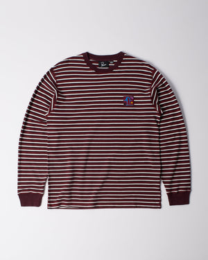 Parra Tripped Stripes Pique Long Sleeve Dark Red — product shot
