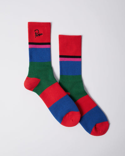 Parra Signature Striped Crew Socks – Red