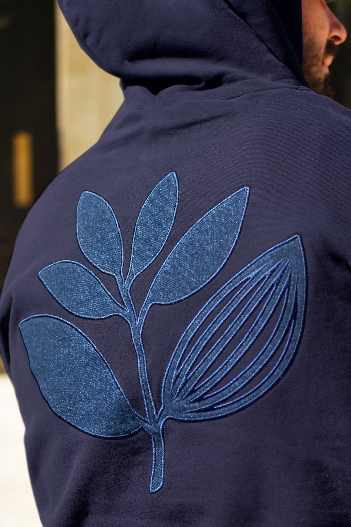 Magenta Denim Plant Hoodie Navy
