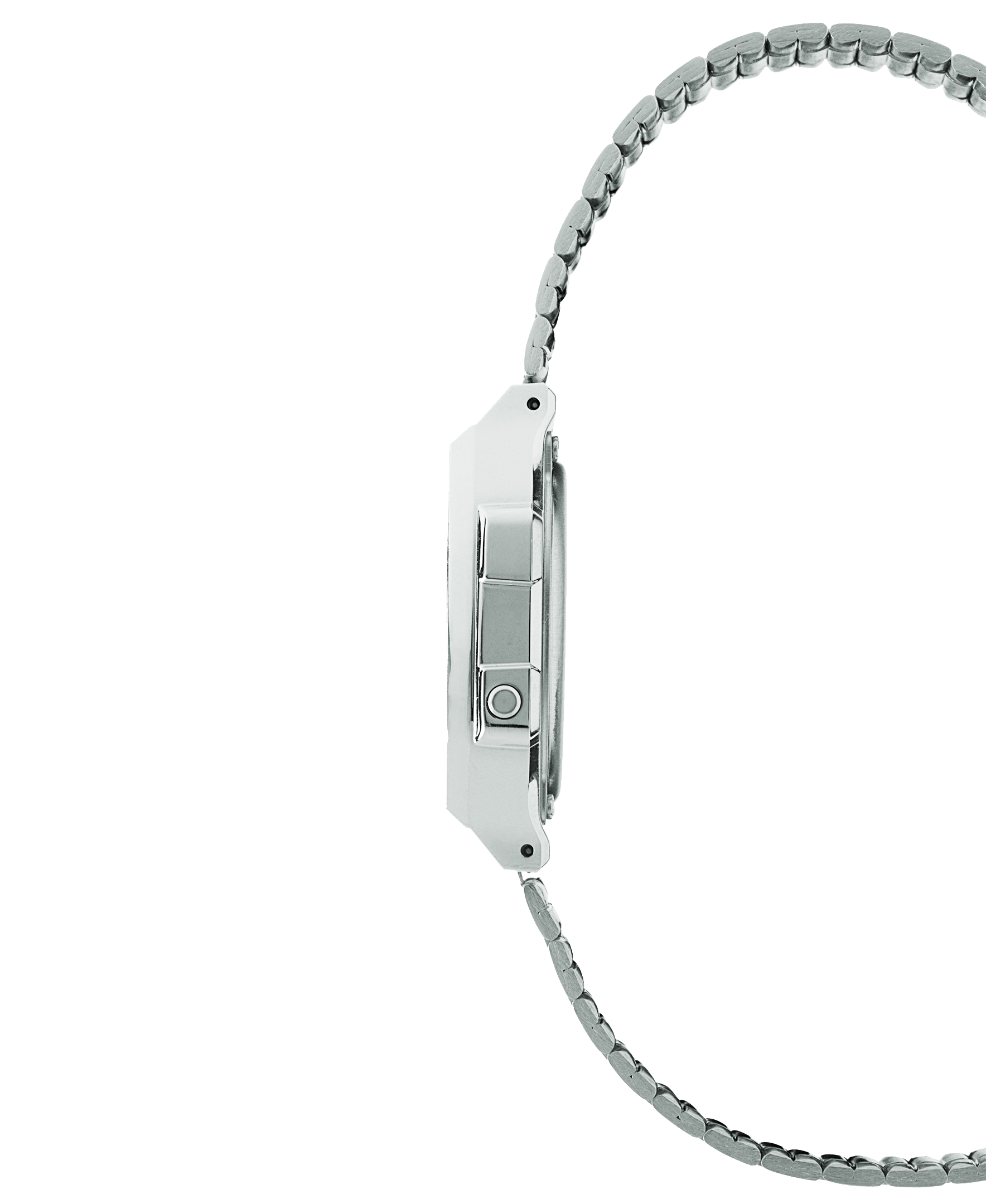 Casio A168WEM-7 silver stainless steel watch – side profile