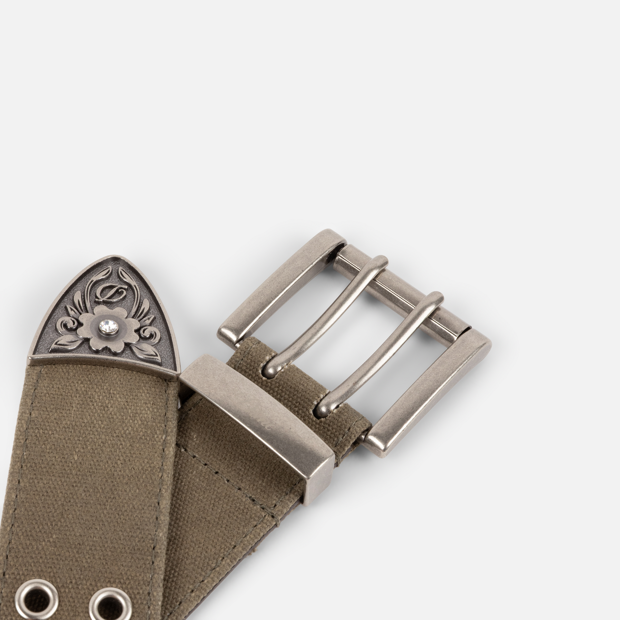 Dime MTL Waxed Canvas Belt Brown/Olive — detail