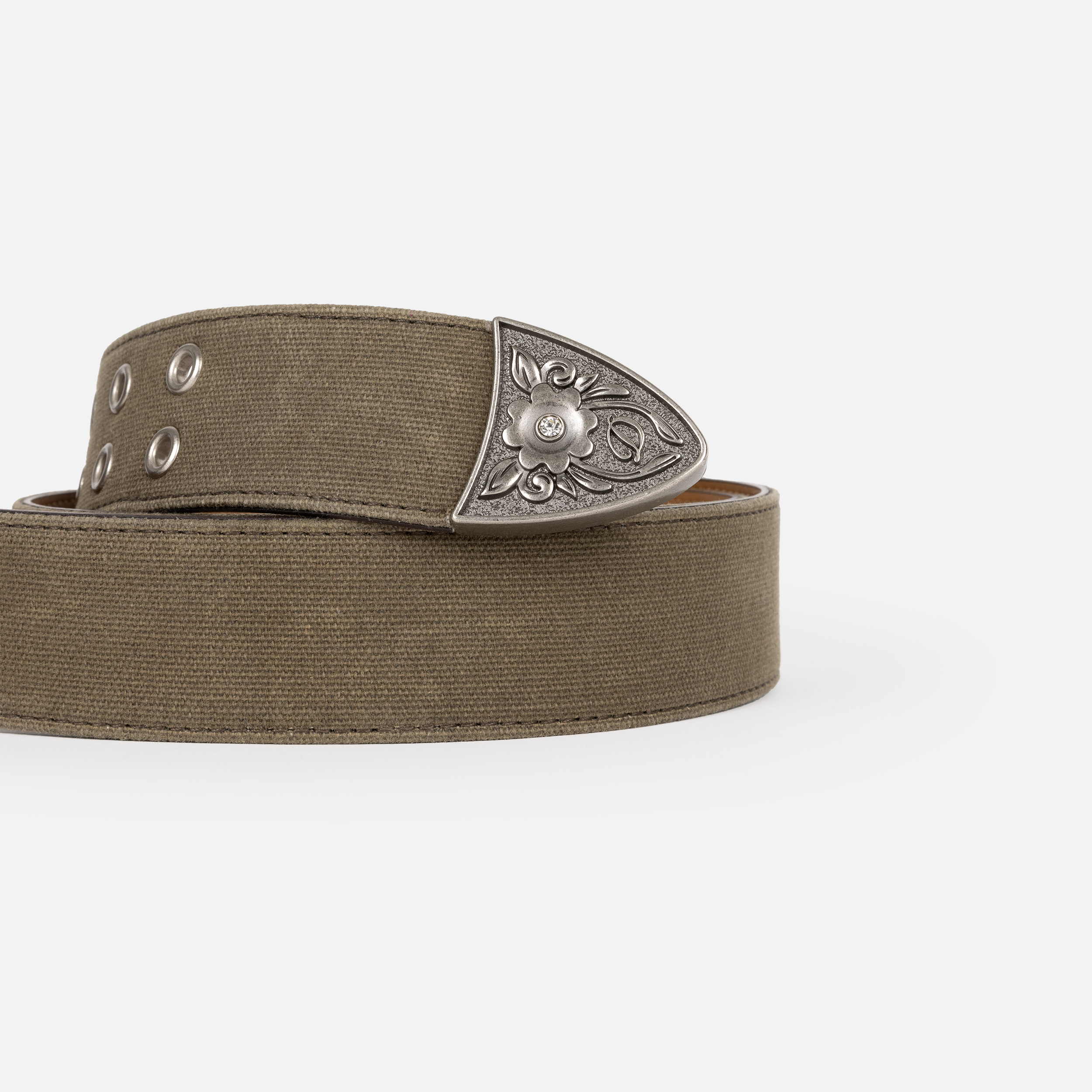 Dime MTL Waxed Canvas Belt Brown/Olive — detail