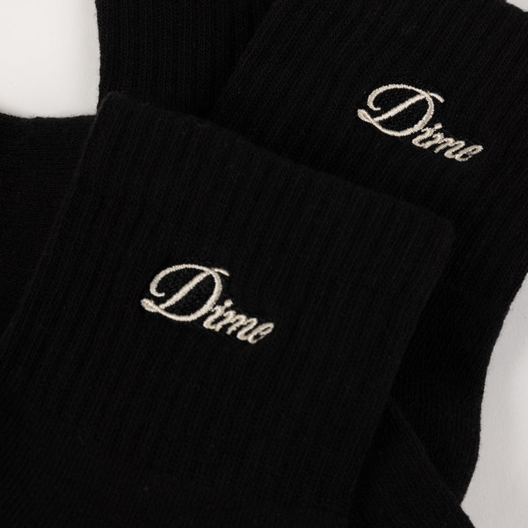 Dime MTL Two Pack Ankle Socks in Black, knitted logo cuff detail