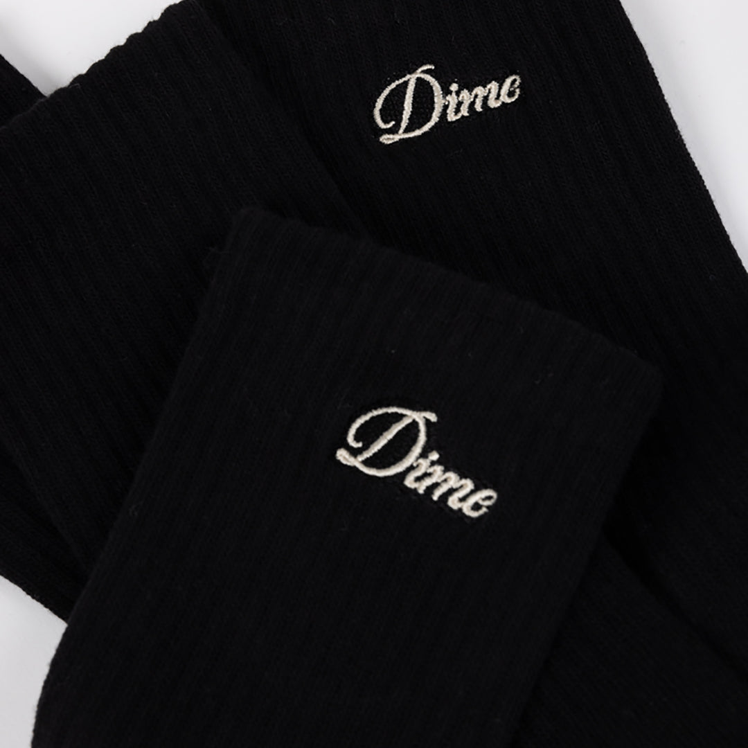 Dime MTL Two Pack Crew Socks in Black, knitted logo cuff detail