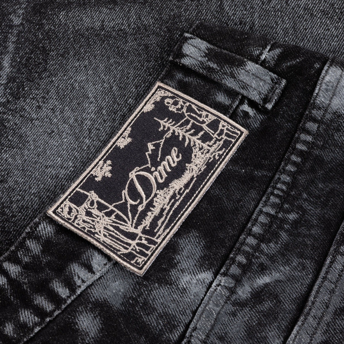 Dime MTL Baggy Denim Pants Black (White Paint) — detail