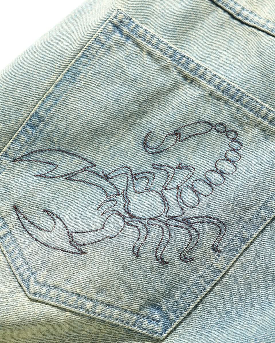 Butter Goods Scorpion Stitch Denim Shorts Blue