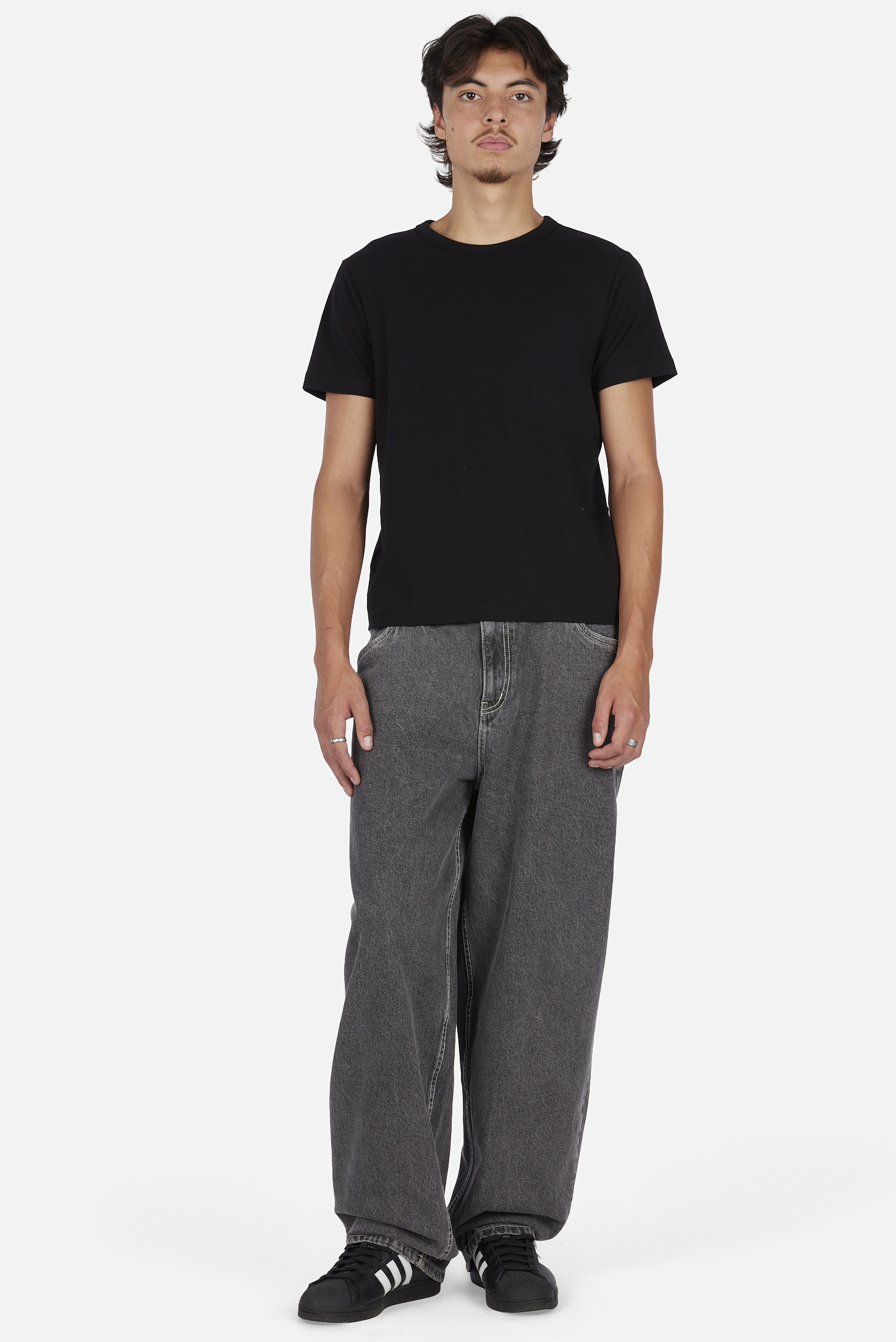 Dime MTL Baggy Wink Denim Pants Faded Black — worn by model