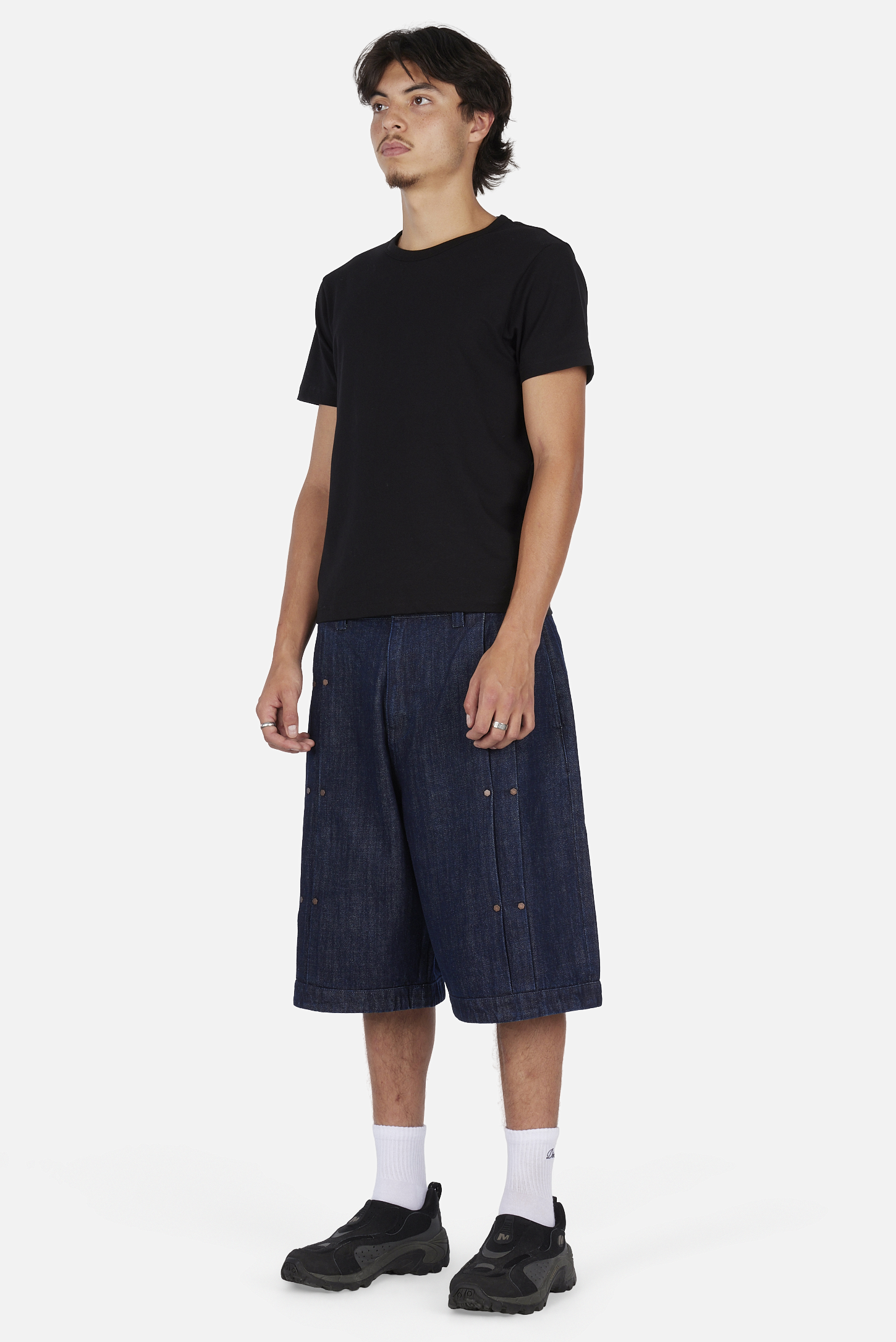 Dime MTL Pleated Baggy Denim Shorts Indigo — worn by model