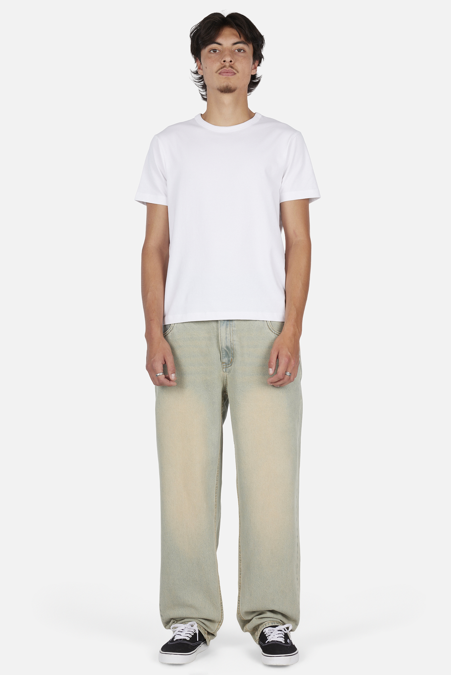 Dime MTL Relaxed Denim Pants Sandblasted Sky Blue — worn by model