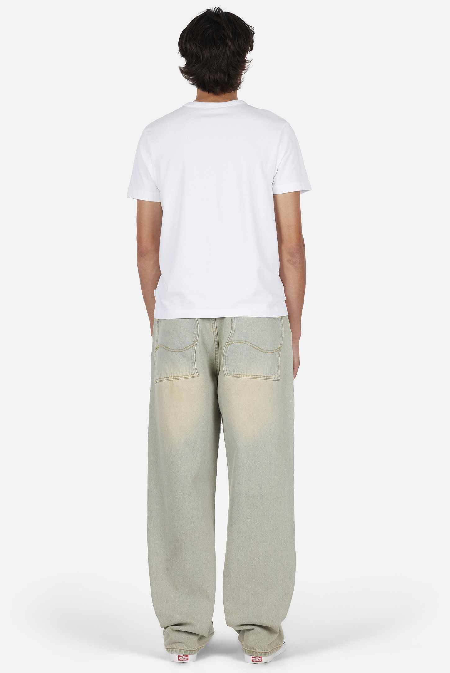 Dime MTL Relaxed Denim Pants Sandblasted Sky Blue — worn by model