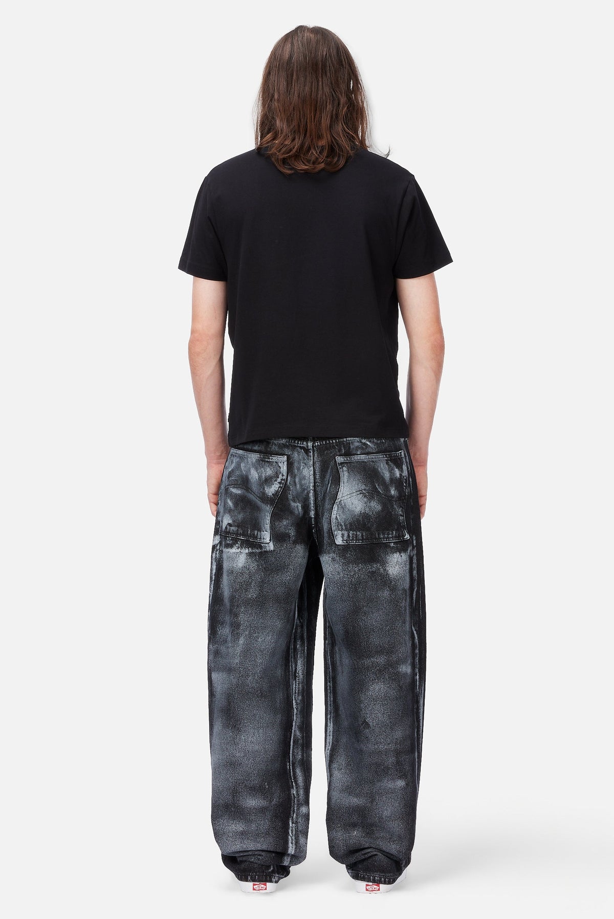 Dime MTL Baggy Denim Pants Black (White Paint) — worn by model