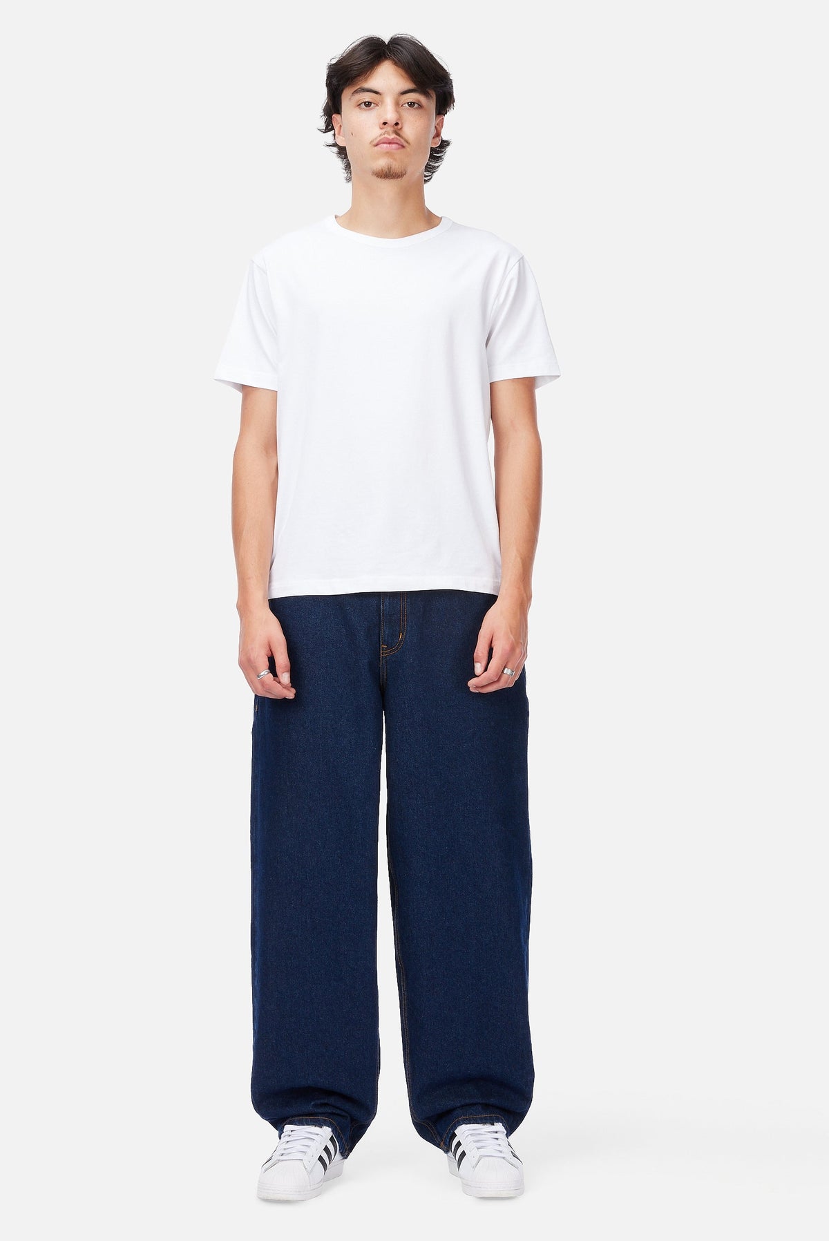 Dime MTL Baggy Wink Denim Pants Indigo — worn by model