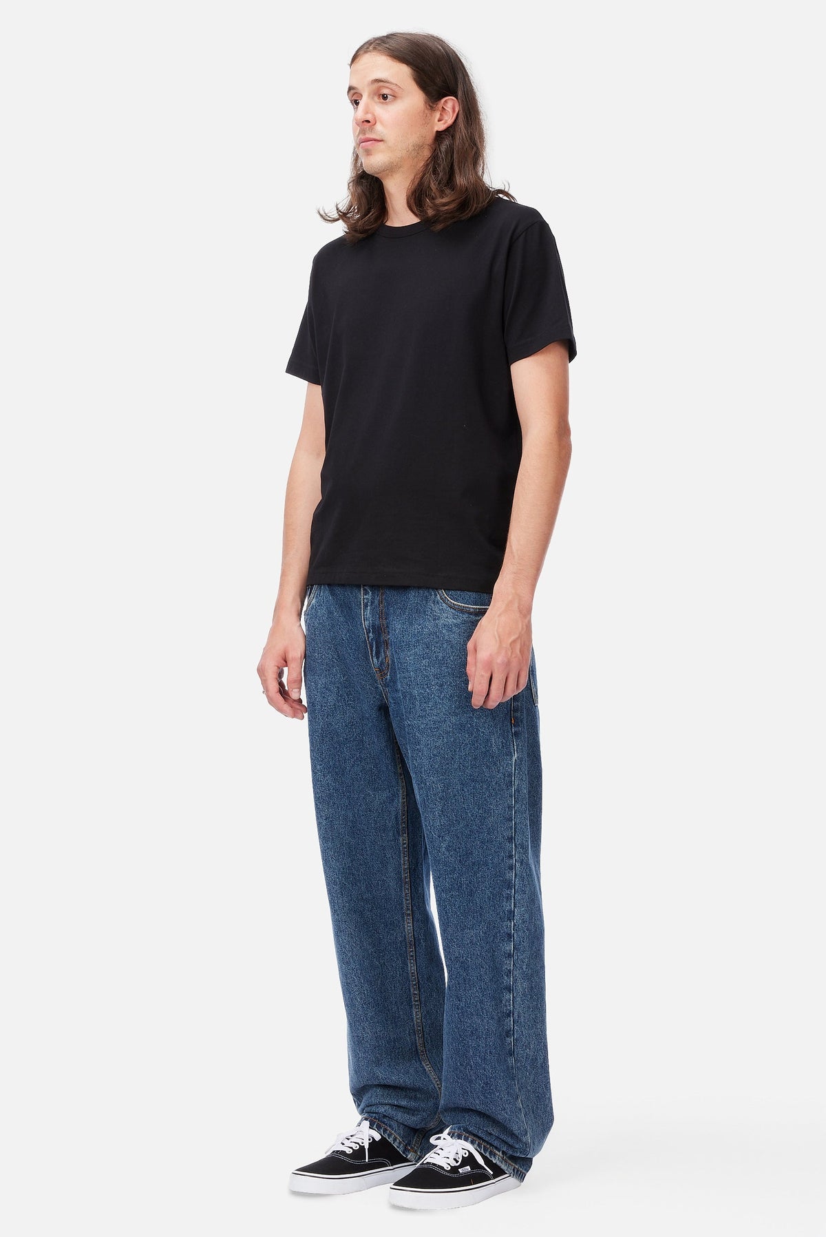Dime MTL Relaxed Denim Pants Stone Washed — worn by model
