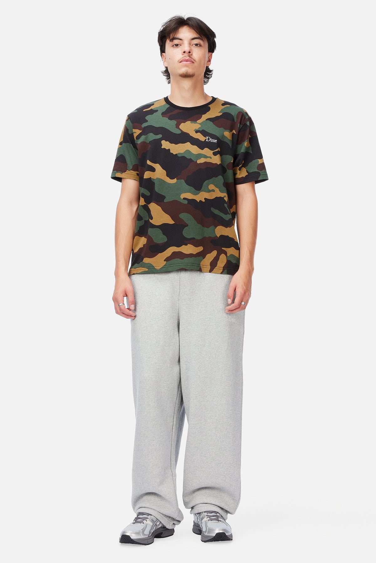 Dime MTL Classic Logo T-Shirt Dark Camo — worn by model