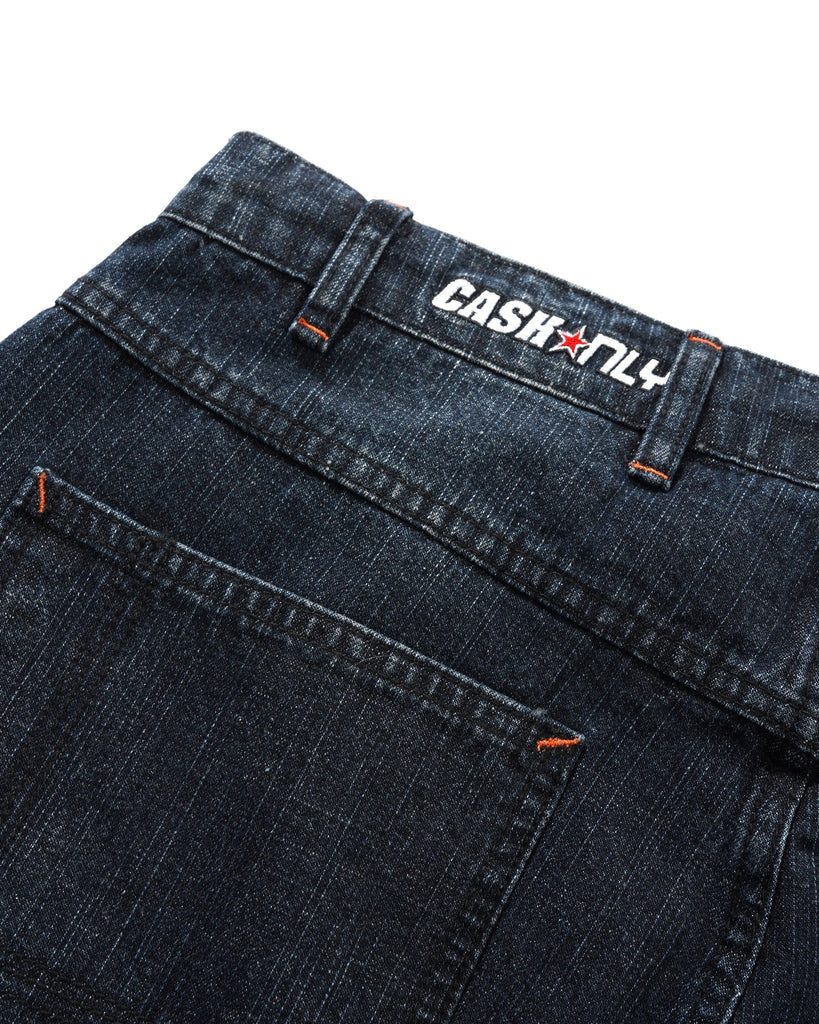 Cash Only Company Denim Shorts Distress Washed Midnight - waistband detail