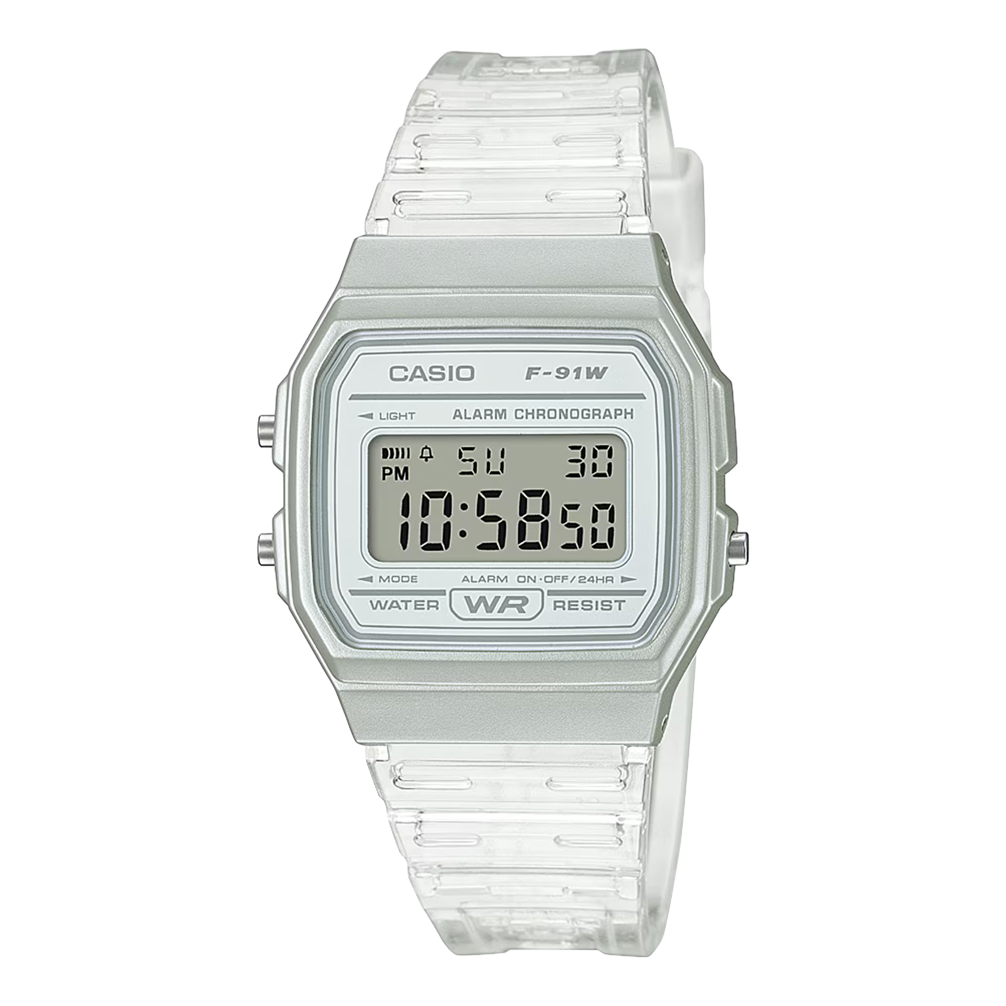 Casio Digital Watch F‑91WS‑7 — Transparent Clear Resin now at Gallery Streetwear Canada, Kelowna's best place to find trending fashion accessories