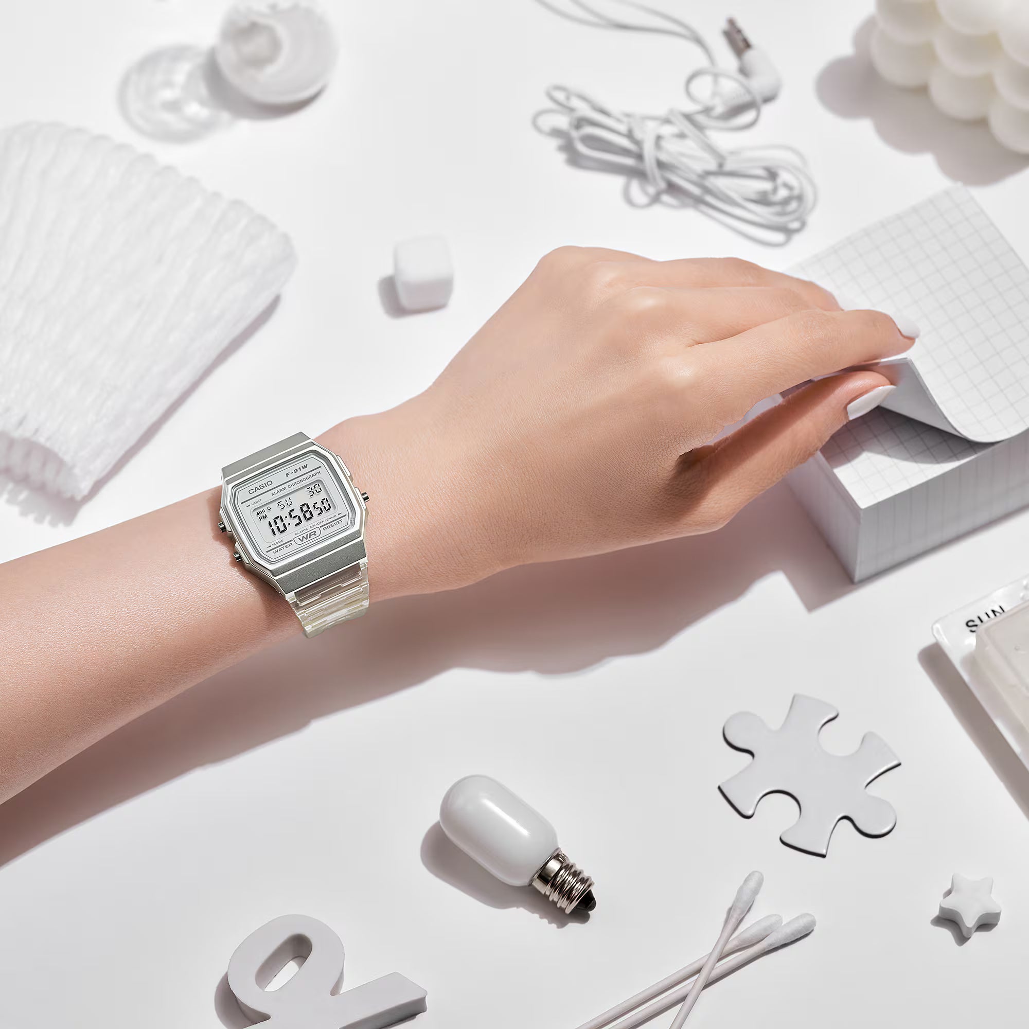 Casio Digital Watch F‑91WS‑7 — Transparent Clear Resin trendy fashion accessory now at Gallery Streetwear Canada