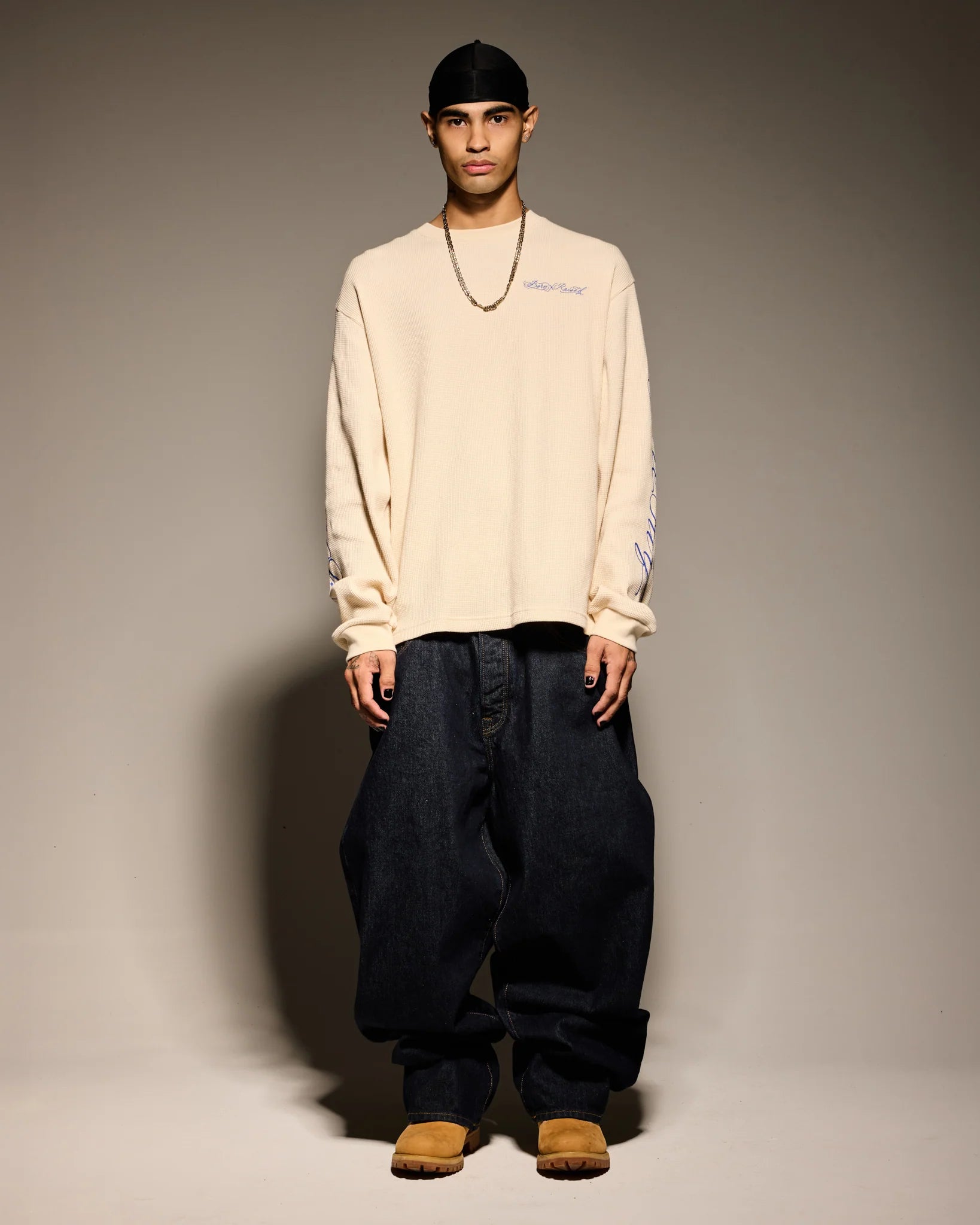 Born X Raised Fine Line Thermal Shirt - Cream