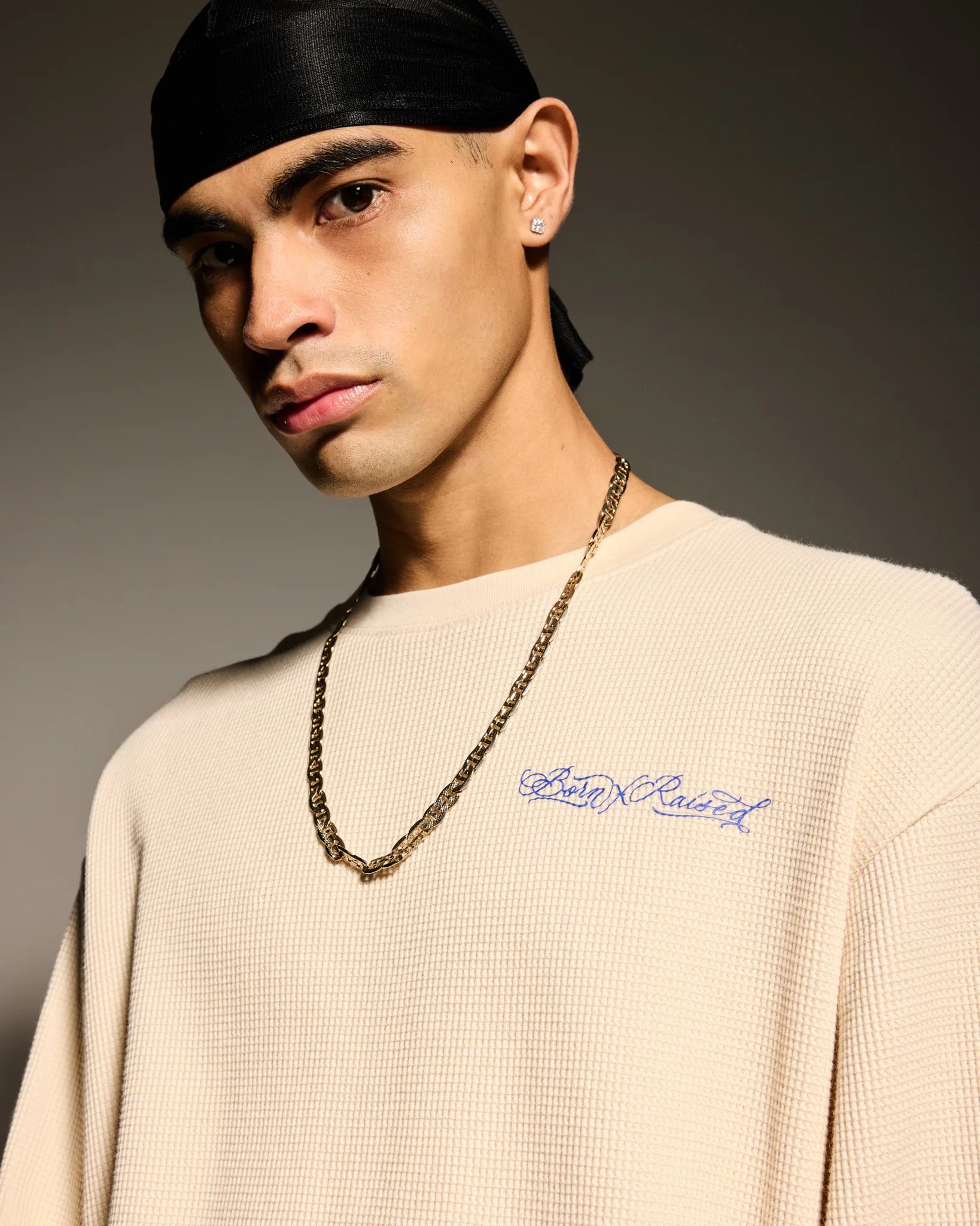 Born X Raised Fine Line Thermal Shirt - Cream