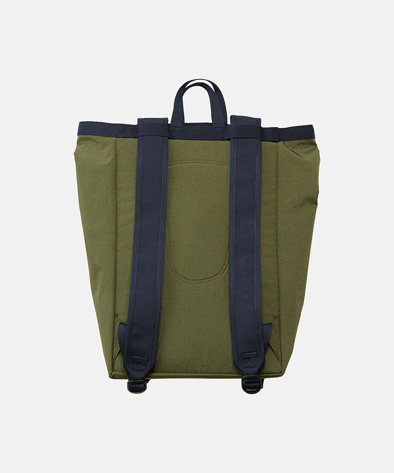 Gramicci Backpack Tote in Olive, carried as a backpack