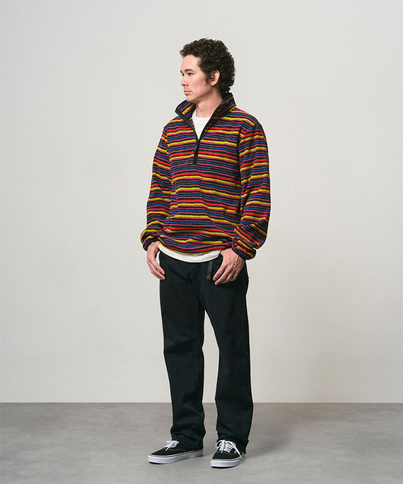 Gramicci Thermal Fleece Pullover in Multi-Stripe, on model