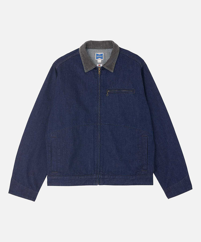 Gramicci Japanese Denim Trucker Jacket in Rinsed Indigo, product shot