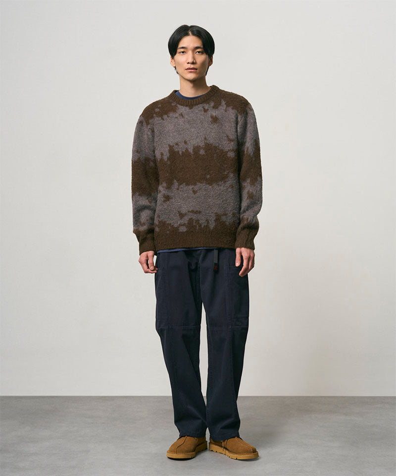 Gramicci Mohair Splatter Sweater in Slate Splatter, on model