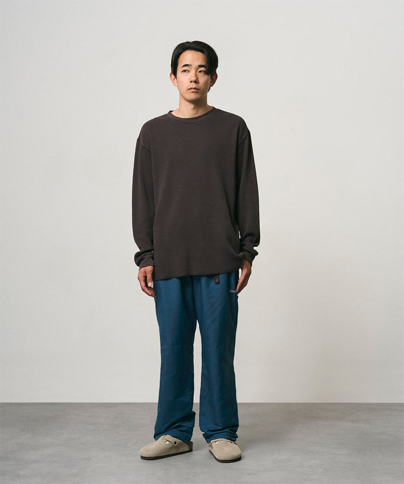 Gramicci Waffle Crew in Fossil Pigment, on model