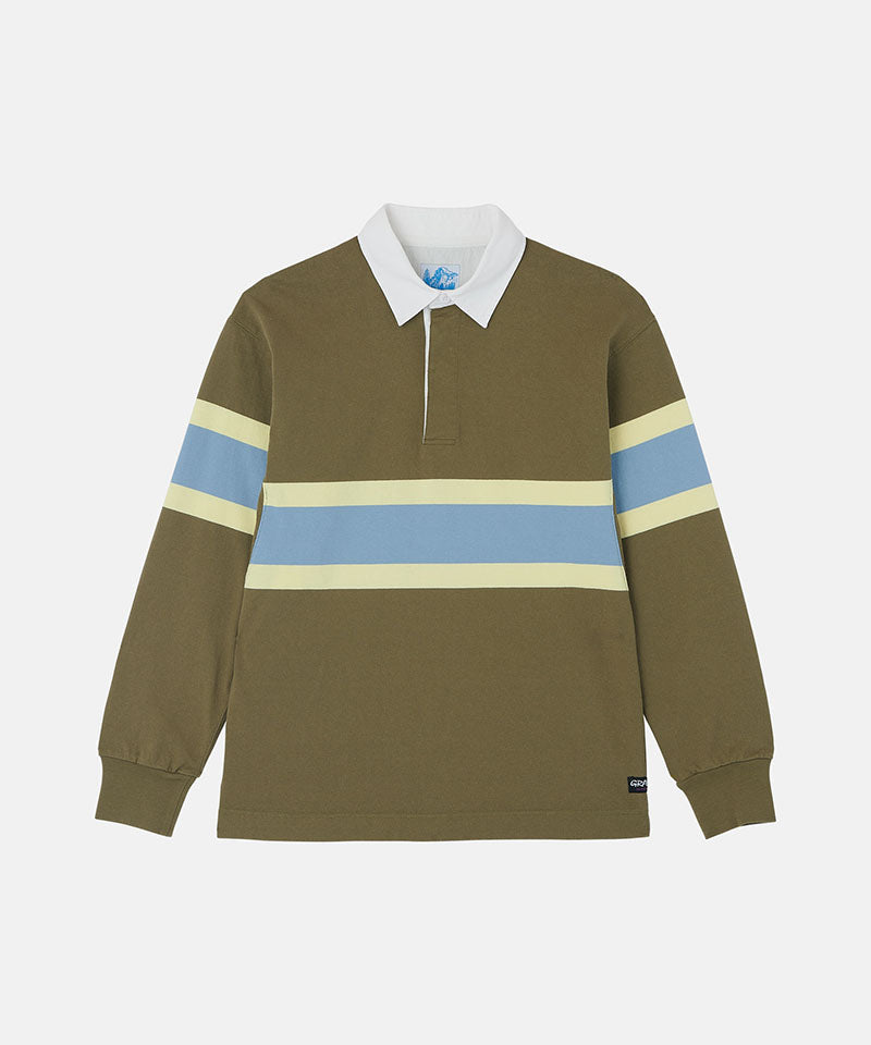 Gramicci Langdon Rugby Shirt in Winter Olive, product shot