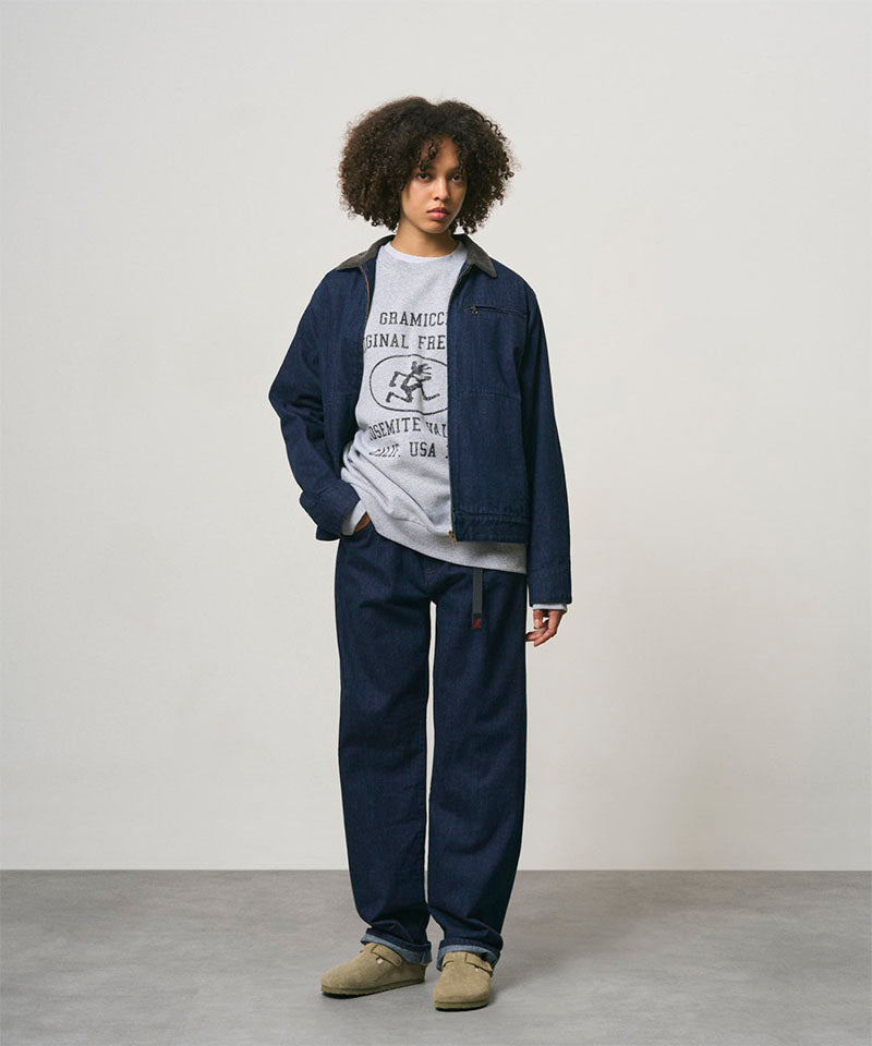 Gramicci Japanese 5-Pocket Denim Pant in Rinsed Indigo, on model