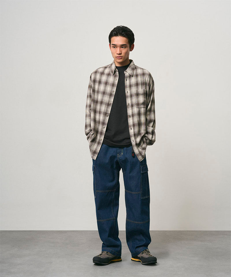 Gramicci Denim Cargo Pant in Rinsed Indigo, front view on model